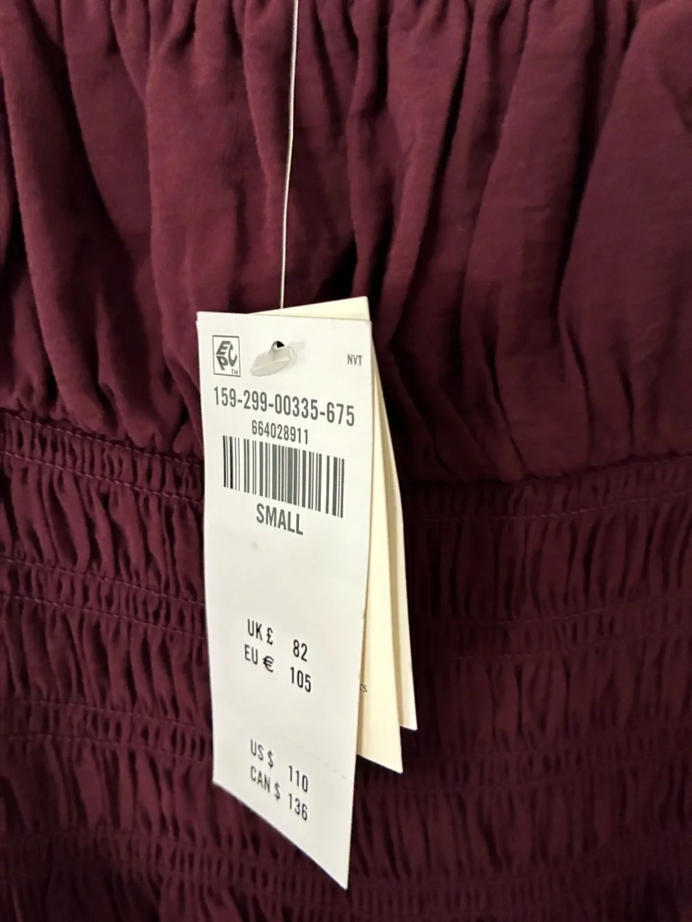 Abercrombie & Fitch Burgundy Maxi Dress with Puff Sleeves